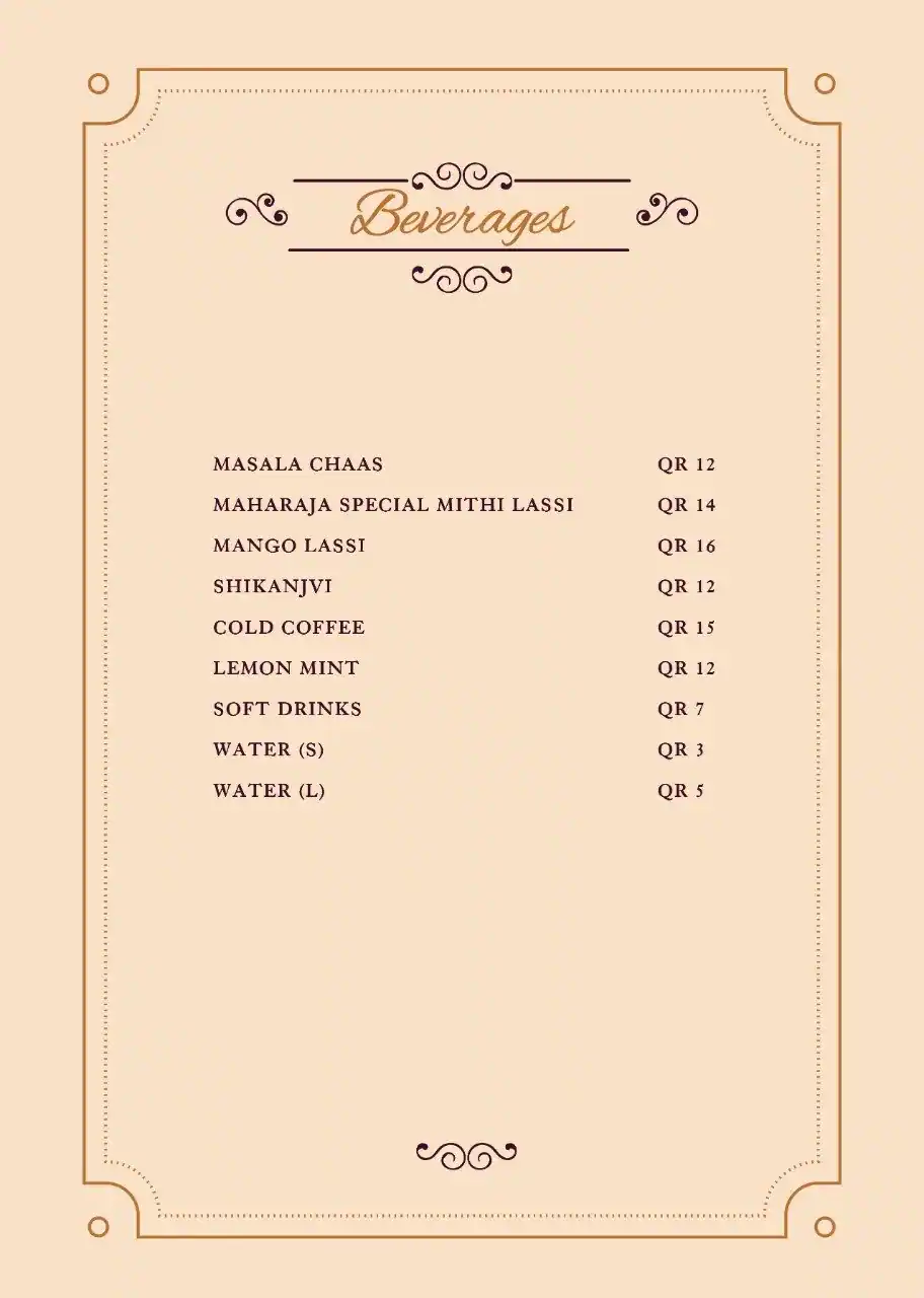 Menu of Maharaja Darbar Restaurant, Nuaija, Doha  