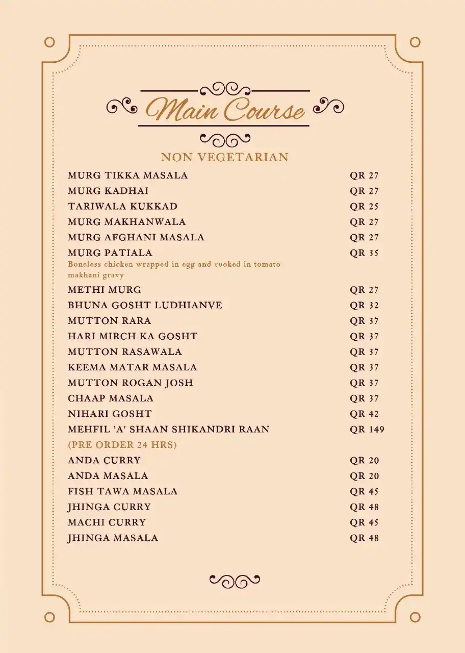 Menu of Maharaja Darbar Restaurant, Nuaija, Doha  