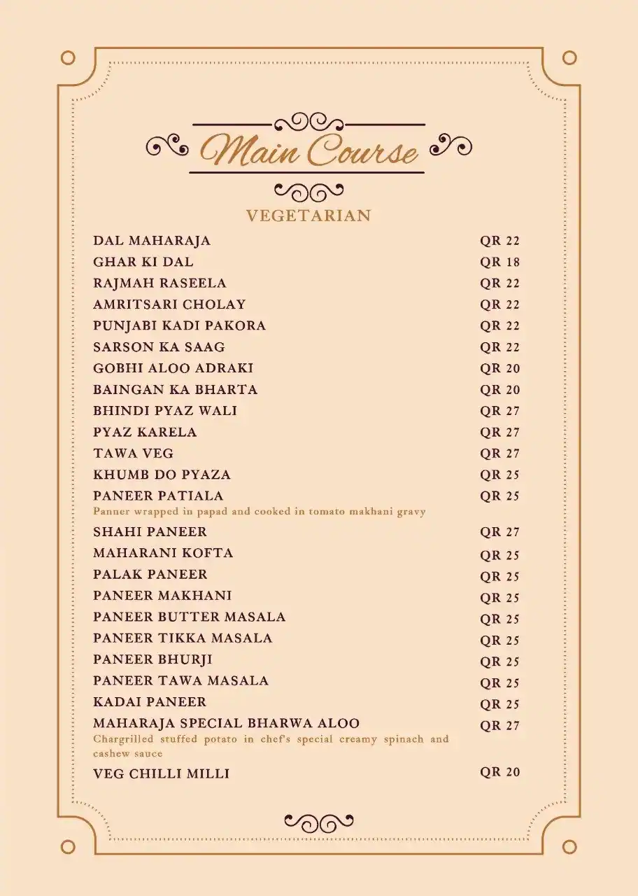 Menu of Maharaja Darbar Restaurant, Nuaija, Doha  