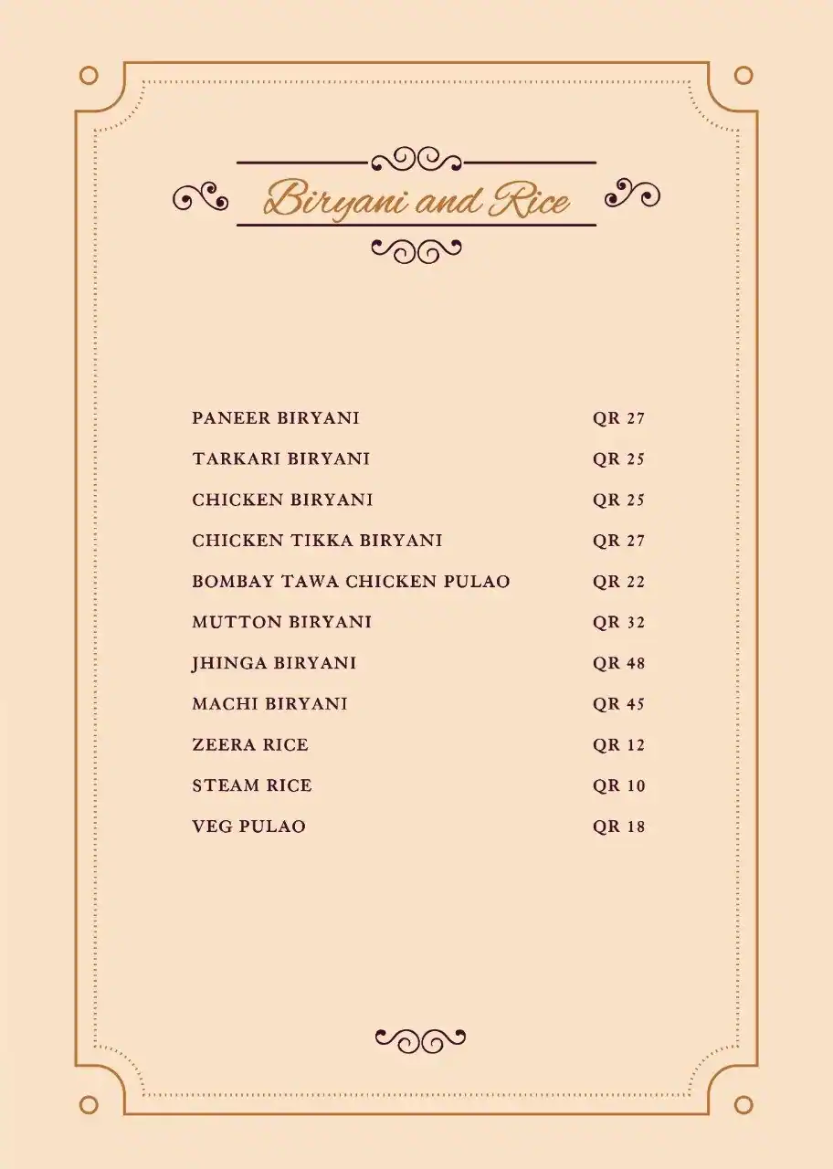 Menu of Maharaja Darbar Restaurant, Nuaija, Doha  