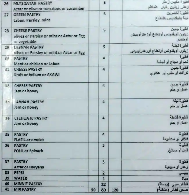 Menu of Al Naurah, Bin Omran, Doha  