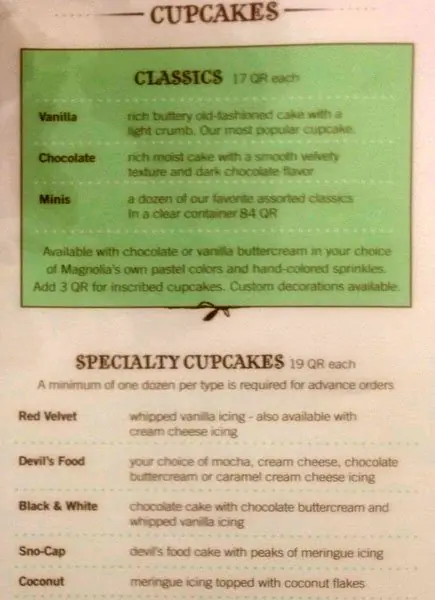 Menu of Magnolia Bakery, Al Gharafa, Doha  