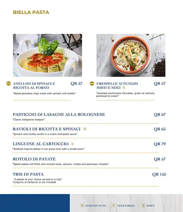 Menu of Biella, Pearl Qatar, Doha  