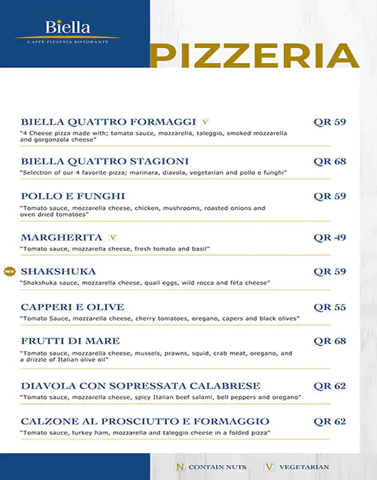 Menu of Biella, Pearl Qatar, Doha  