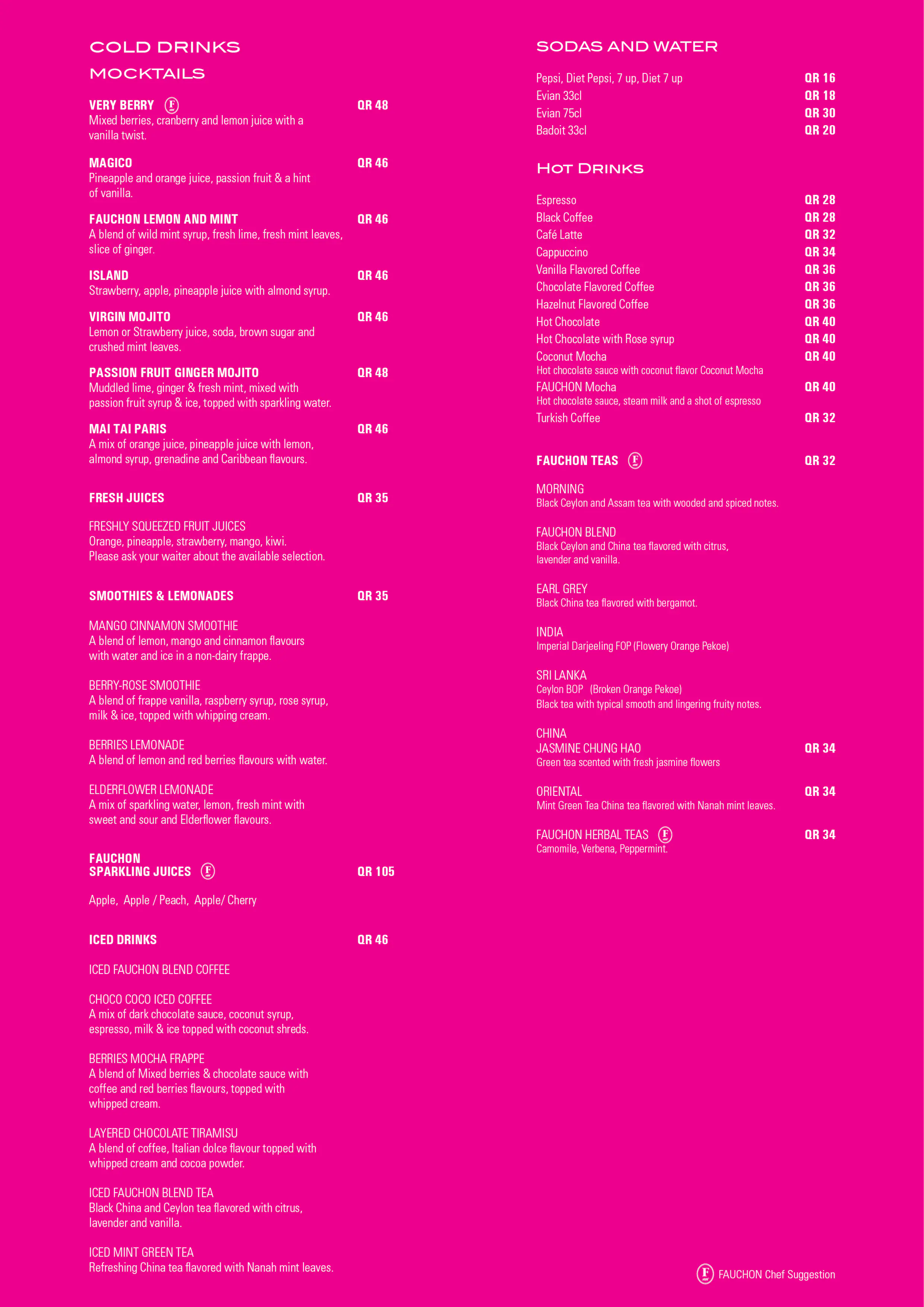 Menu of Fauchon, Westbay, Doha  