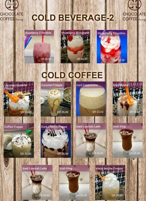 Menu of Chocolate Coffee Lounge, Pearl Qatar, Doha  