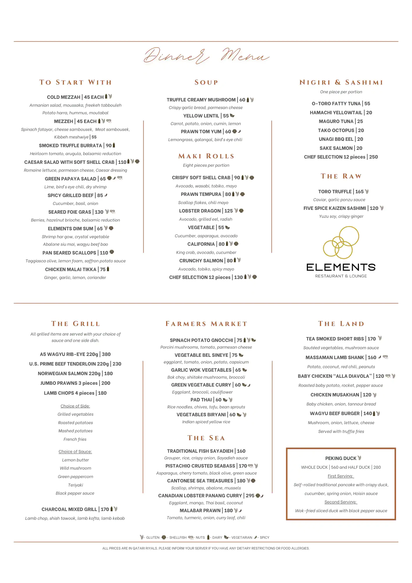 Menu of Elements - Four Seasons Hotel, Dafna, Doha  