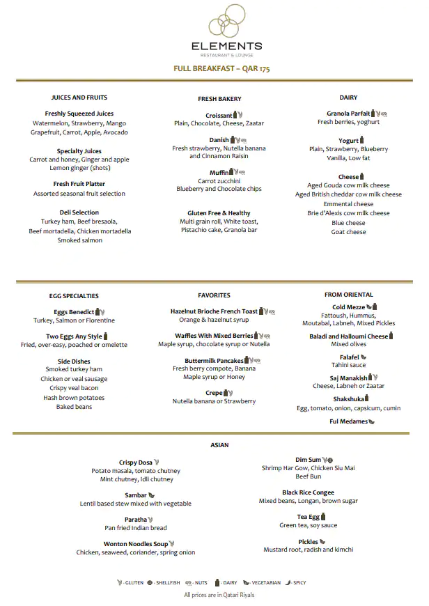 Menu of Elements - Four Seasons Hotel, Dafna, Doha  