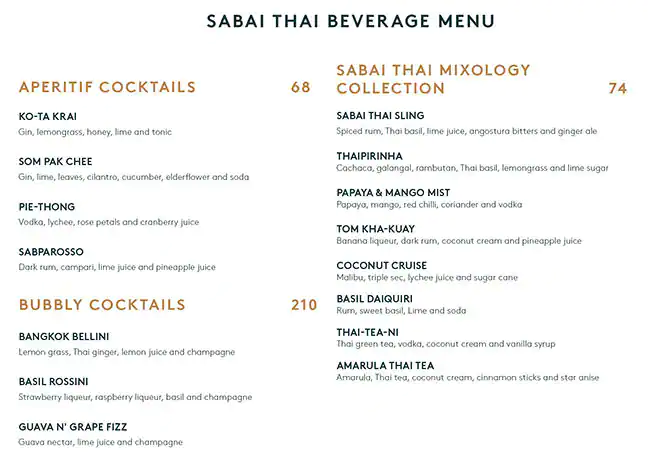 Menu of Sabai Thai - The Westin Doha Hotel & Spa, Fereej Bin Mahmoud, Doha  