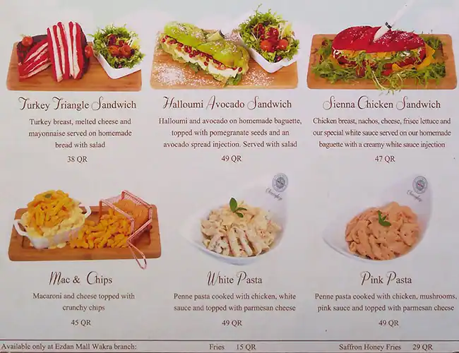 Menu of Chocoglaze, Abu Hamour, Doha  