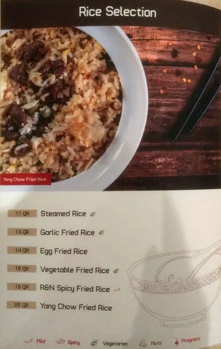 Menu of The Rice And The Noodle, Souq Waqif, Doha  