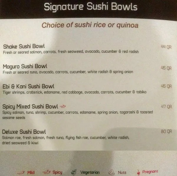 Menu of The Rice And The Noodle, Souq Waqif, Doha  