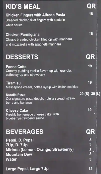 Menu of Mercato Antico, Al Wakrah, Doha  