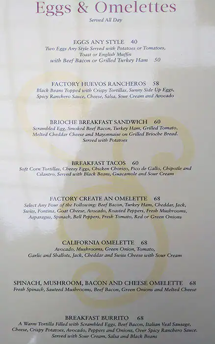 Menu of The Cheesecake Factory, Al Waab, Doha  