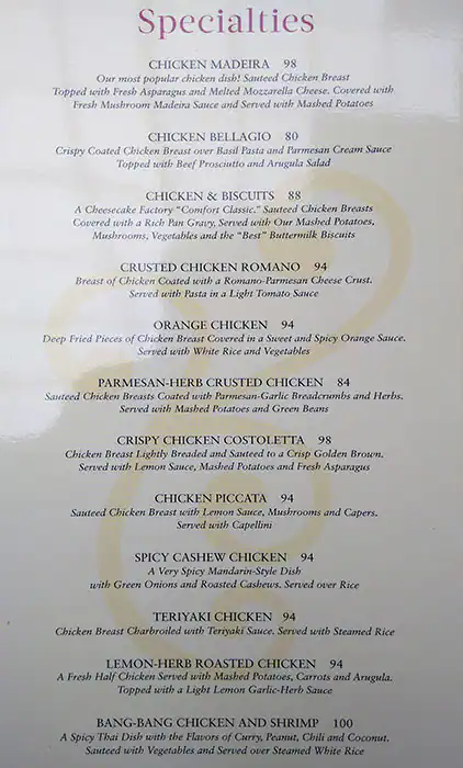 Menu of The Cheesecake Factory, Al Waab, Doha  