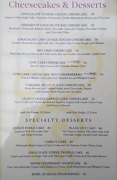 Menu of The Cheesecake Factory, Al Waab, Doha  