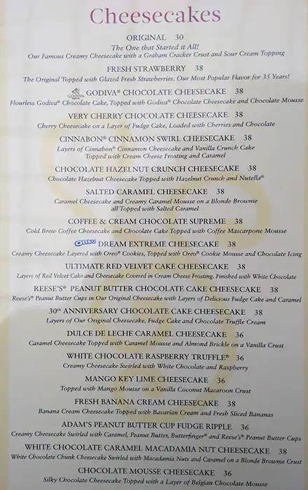 Menu of The Cheesecake Factory, Al Waab, Doha  