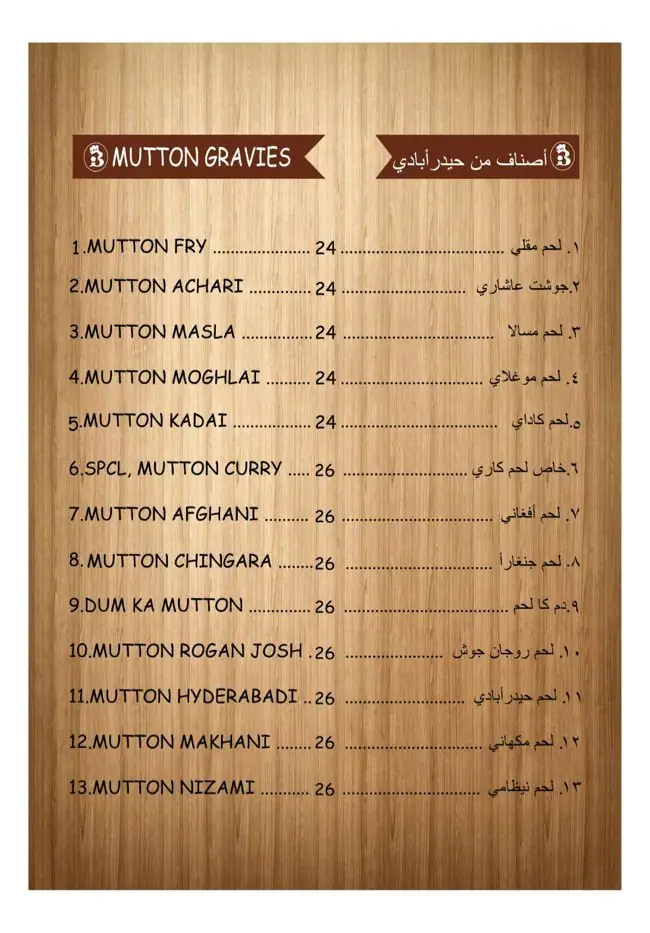 Menu of Bawarchi Restaurant, Barwa Village, Doha  