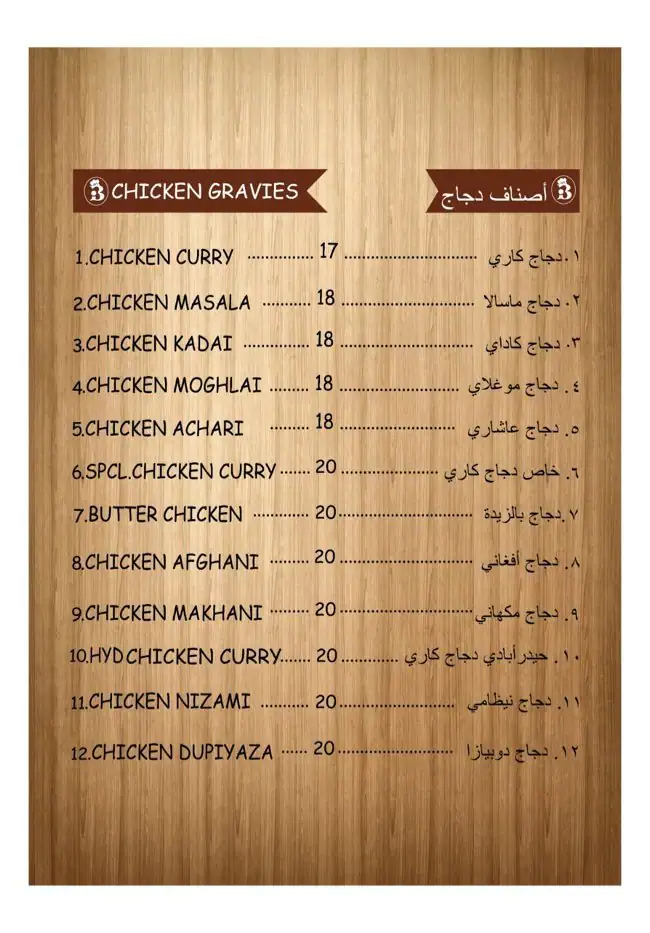 Menu of Bawarchi Restaurant, Barwa Village, Doha  