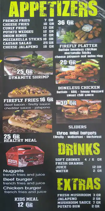 Menu of Firefly Burger, Al Nasr, Doha  