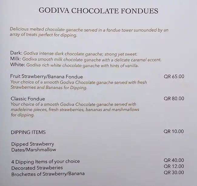 Menu of GODIVA, Al Gharafa, Doha  