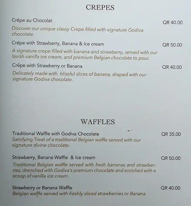 Menu of GODIVA, Al Gharafa, Doha  