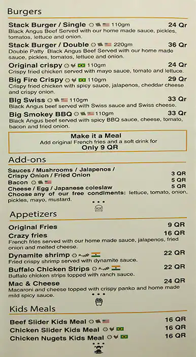 Menu of Stack, Al Gharafa, Doha  