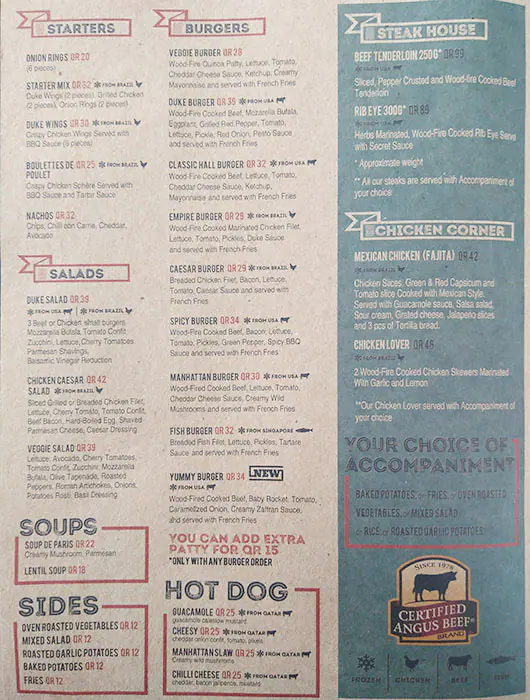 Menu of Duke Burger House, Al Gharafa, Doha  