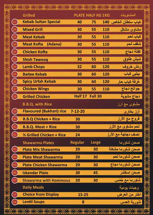 Menu of Kebap Sultan, Al Muntazah, Doha  