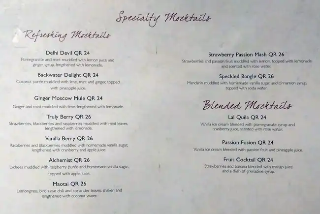 Menu of Asha's, Umm Salal Mohammed, Doha  