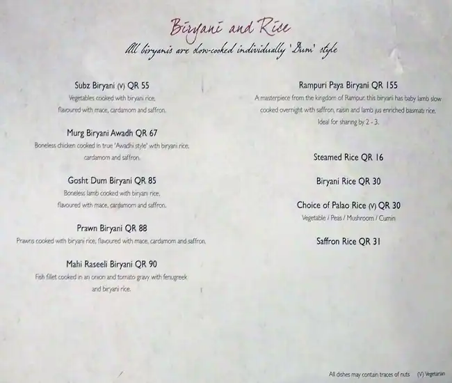 Menu of Asha's, Umm Salal Mohammed, Doha  