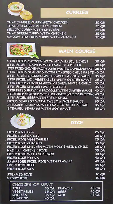 Menu of Sawasdee Thai Restaurant, Salwa Road, Doha  