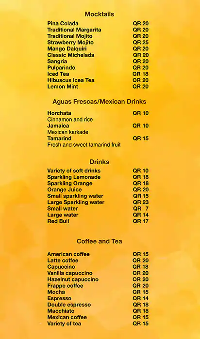 Menu of Viva Mexico, Pearl Qatar, Doha  