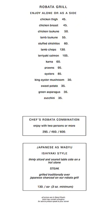 Menu of Morimoto - Mondrian Doha, Westbay, Doha  