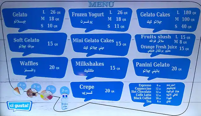 Menu of Ci Gusta, Umm Salal Mohammed, Doha  