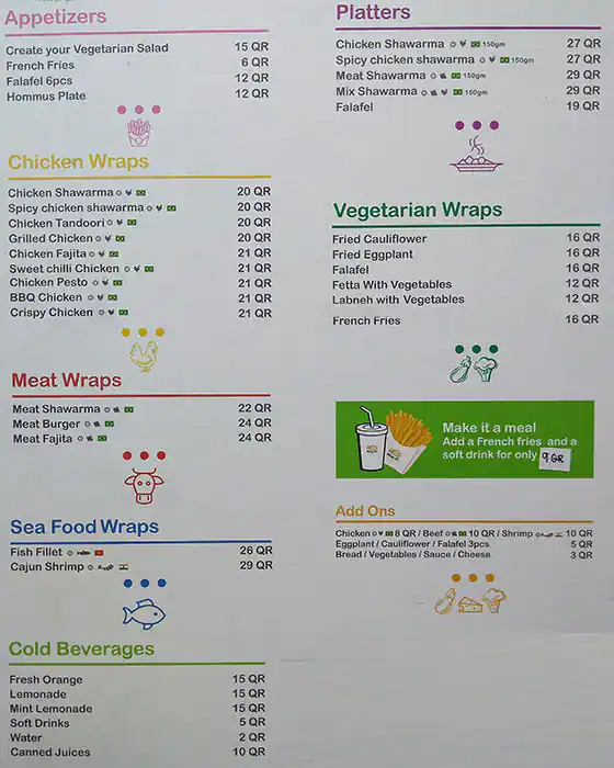 Menu of Wrap It, Umm Salal Mohammed, Doha  