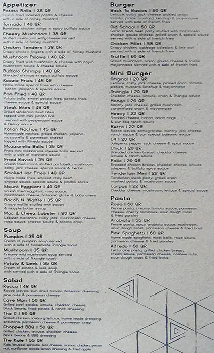 Menu of Triangle, Pearl Qatar, Doha  