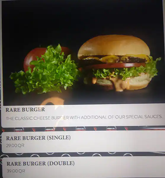 Menu of The Rare Burger, Abu Hamour, Doha  