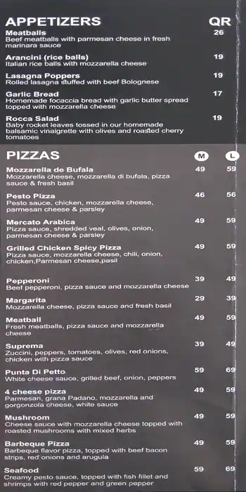 Menu of Mercato Antico, Markhiya, Doha  