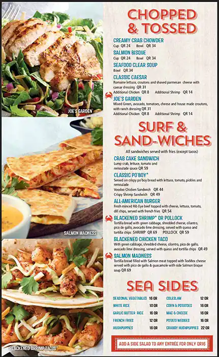 Menu of Joe's Crab Shack, Markhiya, Doha  