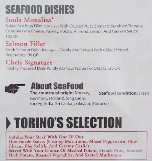 Menu of Torino - Tawar Mall, Markhiya, Doha  