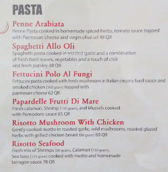 Menu of Torino - Tawar Mall, Markhiya, Doha  