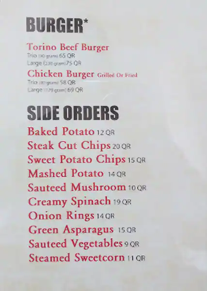 Menu of Torino - Tawar Mall, Markhiya, Doha  