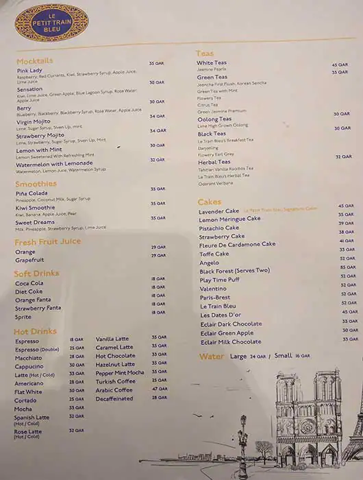 Menu of Le Petit Train Bleu, Umm Salal Mohammed, Doha  