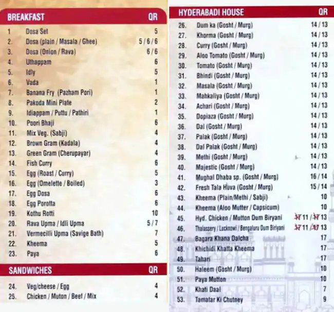 Menu of Mughal Dhaba, Old Airport Area, Doha  