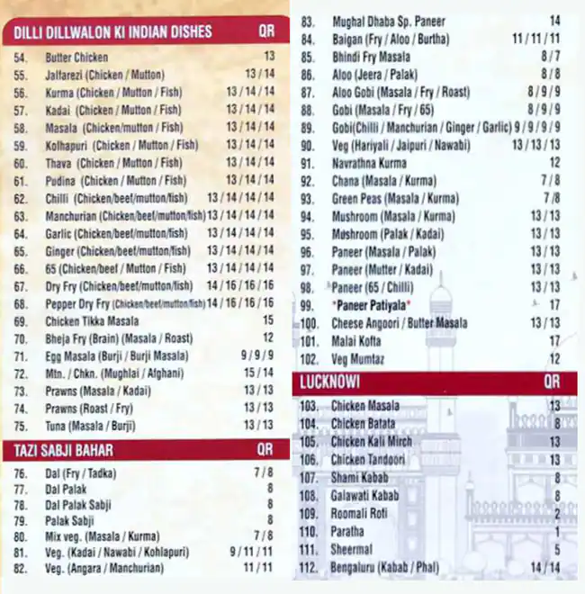 Menu of Mughal Dhaba, Old Airport Area, Doha  