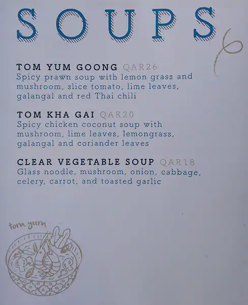 Menu of Thai Society, Souq Waqif, Doha  