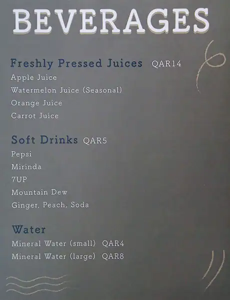 Menu of Thai Society, Souq Waqif, Doha  