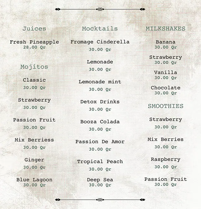 Menu of Fromage, Markhiya, Doha  