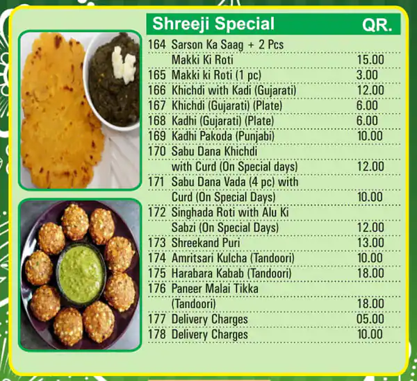 Menu of Shreeji, Najma, Doha  
